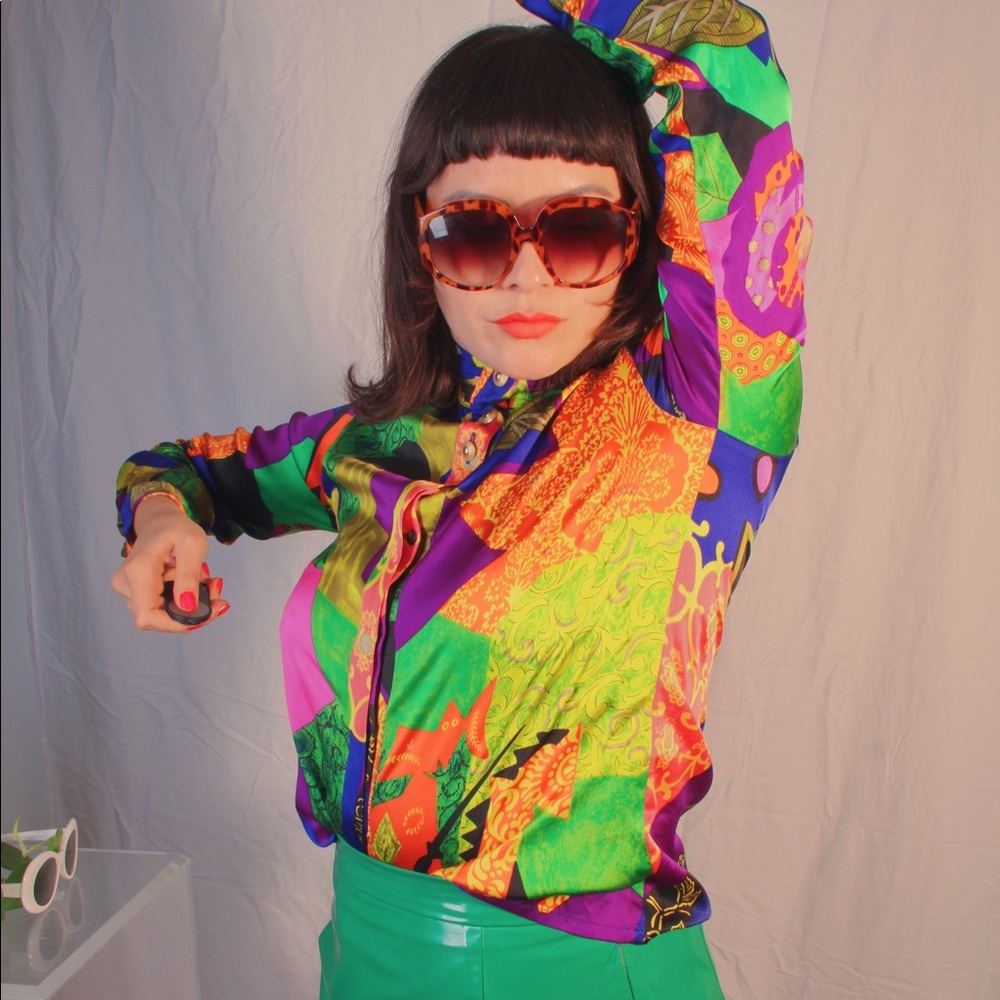 Vintage Pop Multi Color Silk Blouse